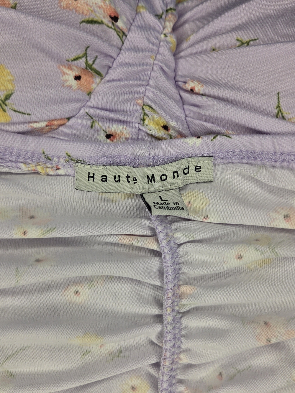 Haute Monde Ruched Lilac Floral Bodycon Dress Size L Large - Picture 7 of 8